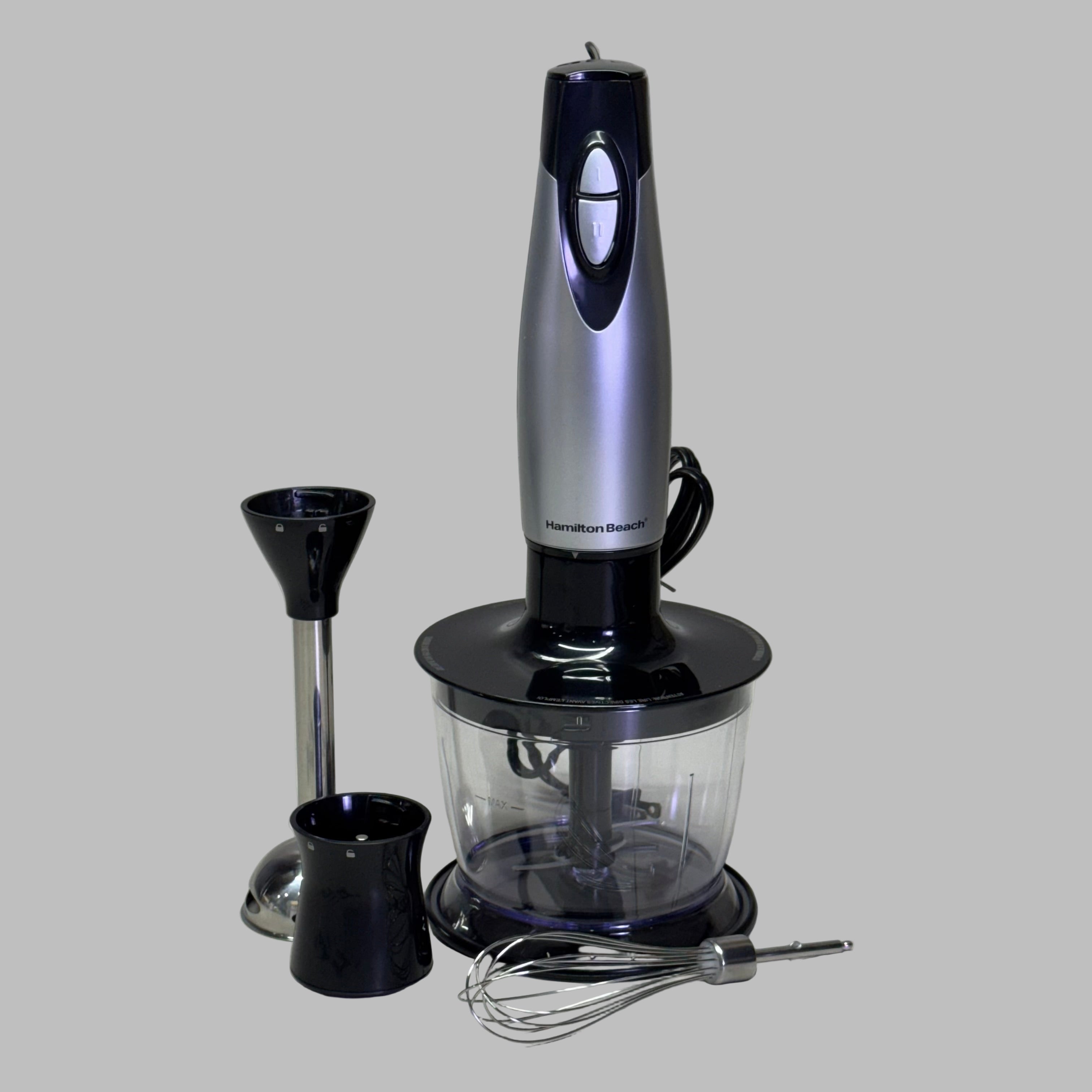 HAMILTON BEACH Electric Immersion Hand Blender With Handheld Blending Stick 2 Speed 225 Watts Grey & Black 59765G